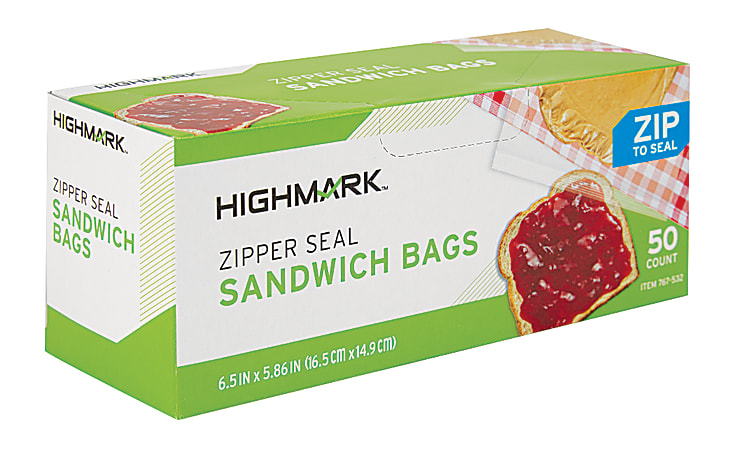 Highmark Freezer And Sandwich Bags With Zipper Seal, 6 1/2" x 5 9/10", Box Of 50