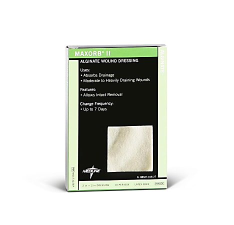Medline Maxorb II Alginate Dressings, 2" x 2", Tan, Pack Of 10