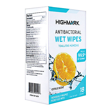 Personal Care Wet Wipes, Citrus Scent, 18 Wipes Per Box