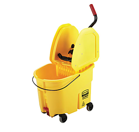 Rubbermaid® WaveBrake Plastic Commercial Bucket With Wringer, 35 Qt, 33 3/4"H x 16"W x 27 1/4"D, Yellow