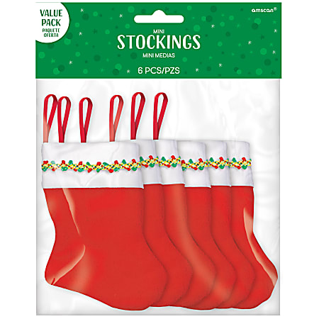 Amscan Christmas Mini Stockings, 5", Red, Pack Of 30 Stockings