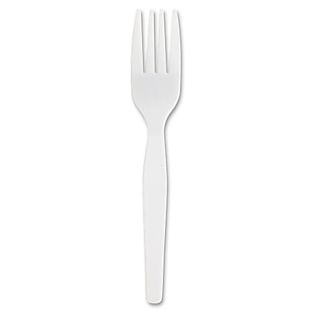 Genuine Joe Heavyweight White Plastic Forks - Disposable - White - 100/Box - 40 / Carton