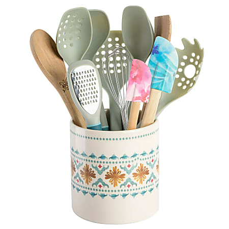 Spice By Tia Mowry 12-Piece Ceramic Crock And Kitchen Tool Set, Multicolor