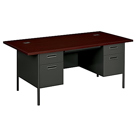 HON® Metro Classic Double-Pedestal Desk, Mahogany/Charcoal