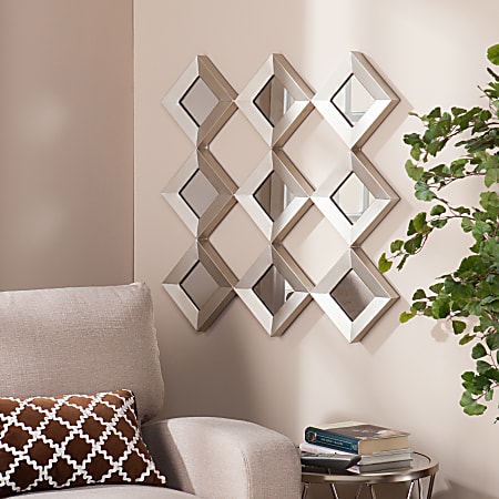 SEI Furniture Masada Mirrored Squares Wall Sculpture, 29 1/2"H x 29 1/2"W x 1 3/4"D, Antiqued Silver