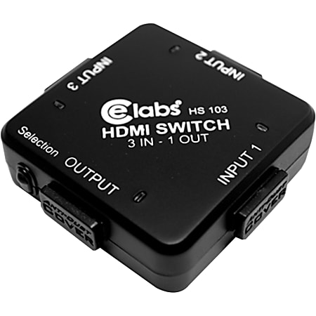 CE Labs HS103 HDMI Switcher - Xbox, PlayStation 3, BD Player, TV, DVD Player, Satellite Receiver, STB Compatible - 3 x HDMI-HDCP Digital Audio/Video In, 1 x HDMI-HDCP Digital Audio/Video Out