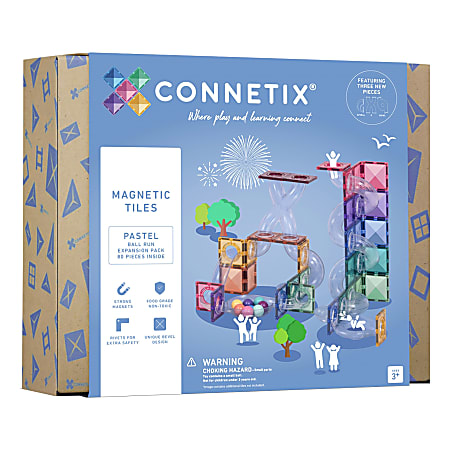 Connetix Magnetic Tiles Pastel Ball Run Expansion Pack, 80 Pieces