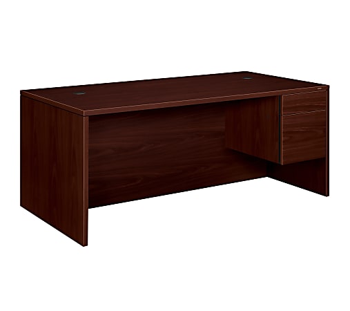 HON® 10500 72"W Single-Pedestal Computer Desk With Pedestal On Right/Left Return, Mahogany