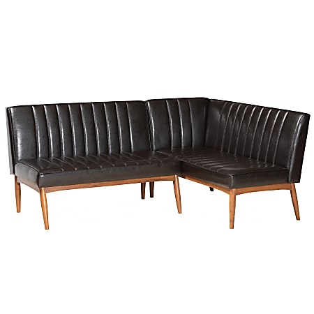Baxton Studio Daymond 2-Piece Dining Nook Banquette Set, Dark Brown/Walnut