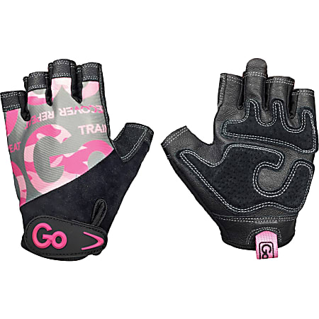 GoFit Elite Trainer Exercise Glove - Small Size - Jersey Back, Velcro Closure, Rubber Grip, Leather Palm, Leather Finger - Pink, Camo, Black