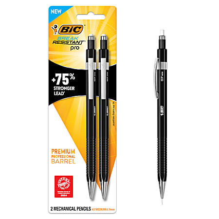 BIC Break Resistant Pro Mechanical Pencil, 0.7MM, Medium Pt, Black Barrel, Pack of 2