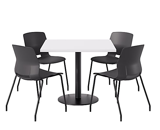 KFI Studios Proof Cafe Pedestal Table With Imme Chairs, Square, 29”H x 42”W x 42”W, Designer White Top/Black Base/Black Chairs