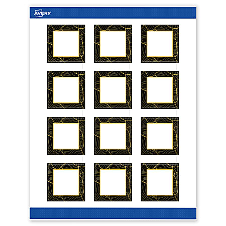 Avery® Printable Labels With Sure Feed® Technology, S00-ETE, Square, 2" x 2", Matte White With Preprinted Black/Gold Vein Border, Pack Of 120