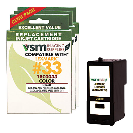VSM VSM18C0033-3PK (Lexmark™ 33 / 18C0033) Remanufactured Tricolor Ink Cartridges, Pack Of 3