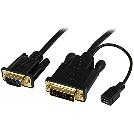 StarTech.com 3ft DVI to VGA Active Converter Cable - DVI-D to VGA Adapter - 1920x1200 - First End: 1 x DVI-D Male Digital Video, First End: 1 x Type B Male Micro USB - Second End: 1 x HD-15 Male VGA