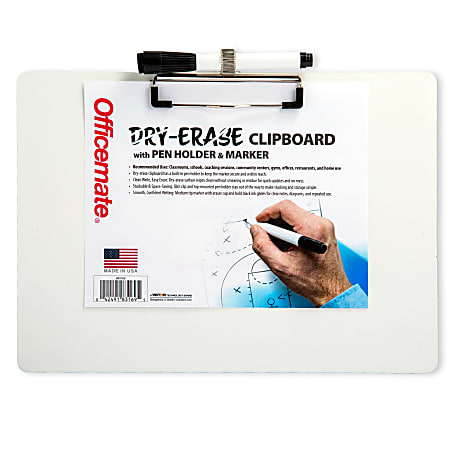 Officemate® Dry-Erase Wood Clipboard With Pen Holder And Marker, Horizontal, 8-1/2" x 11-3/4", White, Total Qty 1