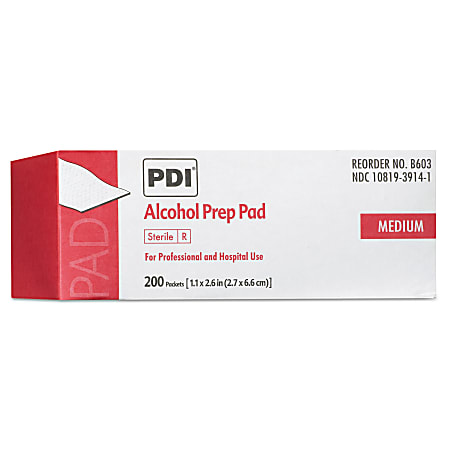 Sani Professional PDI Alcohol Prep Pads, 2-1/2" x 4", White, Box Of 200 Pads