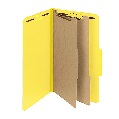 Smead® Pressboard Classification Folders With SafeSHIELD® Fasteners, 2 Dividers, Legal Size, 100% Recycled, Yellow, Box Of 10
