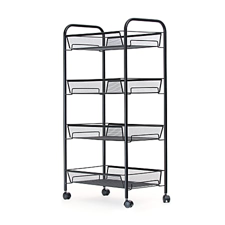 Mind Reader Roll Metal Mesh Rolling Utility Cart, 4-Shelf, Black