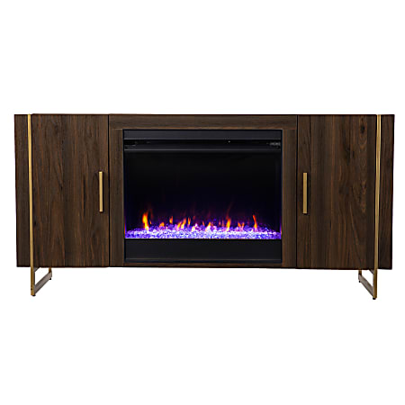 Southern Enterprises Dashton Color-Changing Fireplace, 27”H x 55”W x 16-1/2”D, Brown/Gold