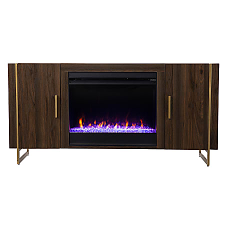 SEI Furniture Dashton Color-Changing Fireplace, 27”H x 55”W x 16-1/2”D, Brown/Gold