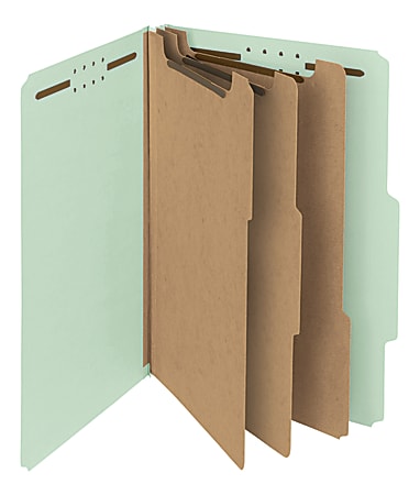 Smead® Pressboard Classification Folders, 3 Dividers, Legal Size, 100% Recycled, Gray/Green, Box Of 10