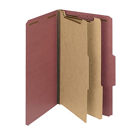 Smead® Pressboard Classification Folders, 2 Dividers, Legal Size, 100% Recycled, Red, Box Of 10