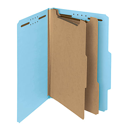 Smead® Pressboard Classification Folders, 2 Dividers, Legal Size, 100% Recycled, Blue, Box Of 10