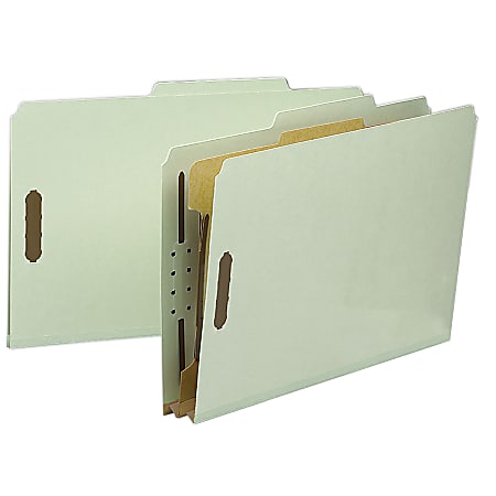 Smead® Pressboard Classification Folders, 1 Divider, Legal Size, 100% Recycled, Gray/Green, Box Of 10