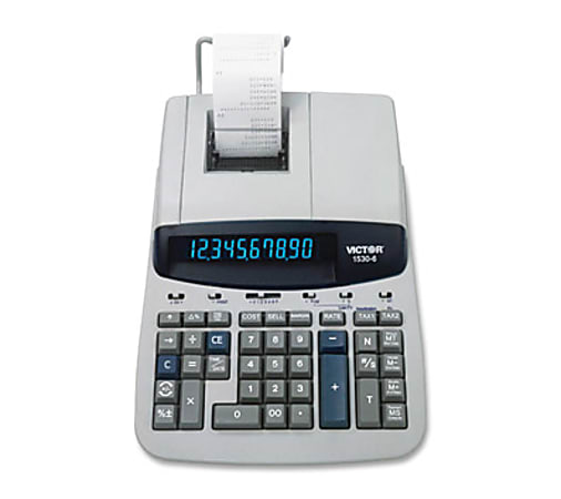 Victor 1530-6 10 Digit Professional Grade Heavy Duty Commercial Printing Calculator - Dual Color Print - Dot Matrix - 5 lps - Clock, Date, Big Display - 10 Digits - Fluorescent - Power Adapter Powered - 2.8" x 8.8" x 12.5" - Gray - 1 Each