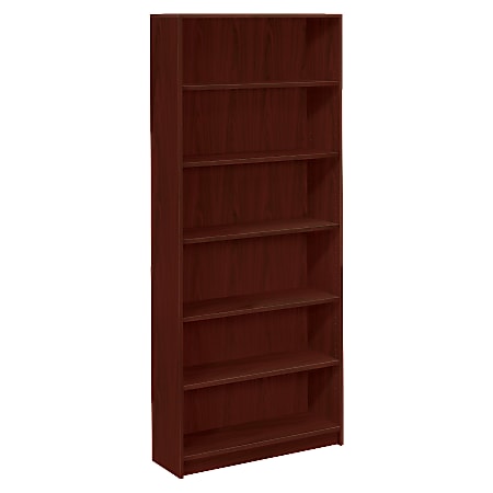 HON® 1870-Series Laminate Bookcase, 6 Shelves (4 Adjustable), Mahogany