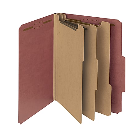 Smead® Pressboard Classification Folders, 3 Dividers, Letter Size, 100% Recycled, Red, Box Of 10