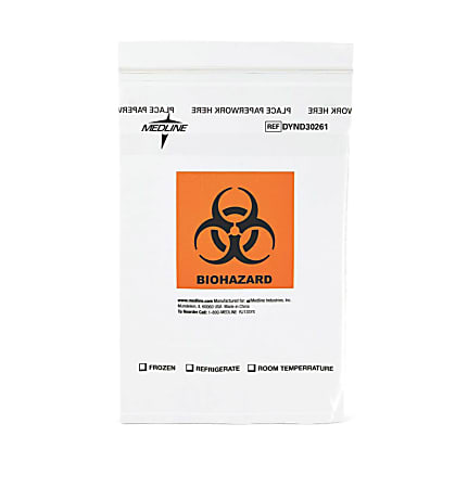 Medline Zip-Style Biohazard Specimen Bags, 6" x 9", Pack Of 1,000 Bags