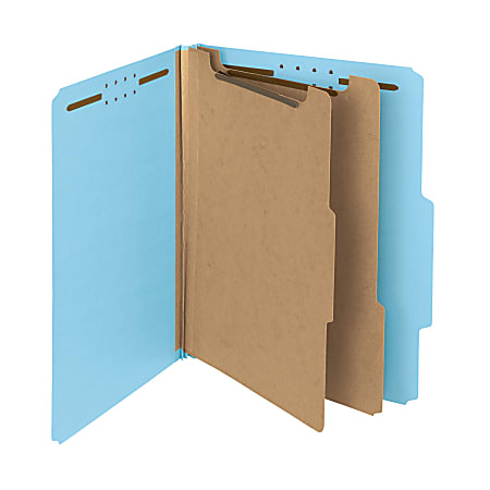 Smead® Pressboard Classification Folders, 2 Dividers, Letter Size, 100% Recycled, Blue, Box Of 10