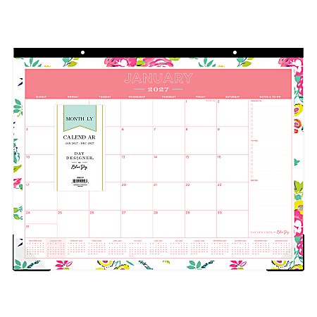 2027 Blue Sky Peyton White Monthly Desk Pad Planning Calendar, 22x17, 0%, Peyton White, Jan–Dec, RY27