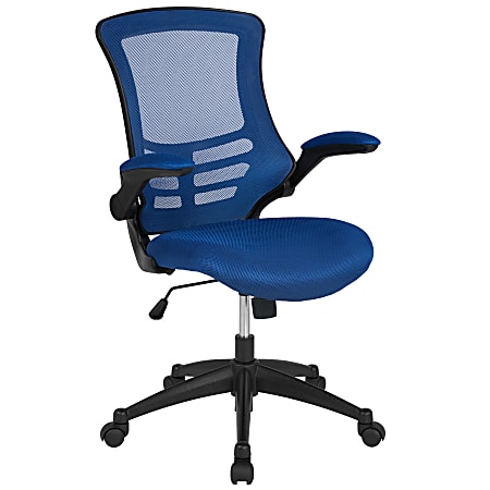 Flash Furniture Mesh Mid-Back Swivel Task Chair With Flip-Up Arms, Blue/Black