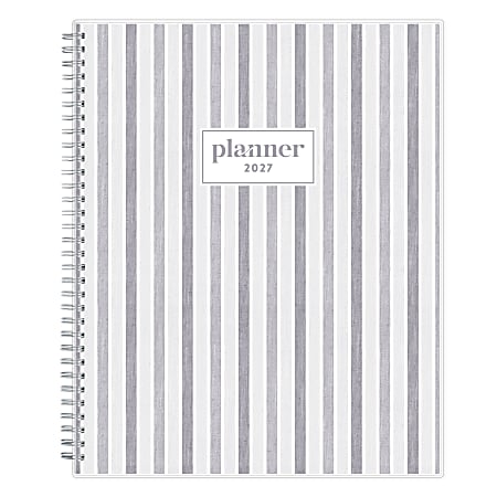 2027 Blue Sky Linen Stripe Gray Weekly/Monthly Planning Calendar, 8.5x11, 0%, Clear PET, Jan–Dec, RY27