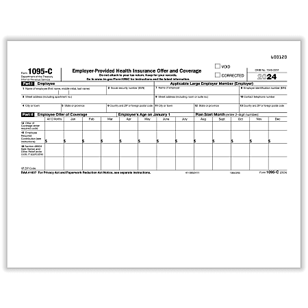 ComplyRight® 1095-C Tax Forms, IRS Copy of Health Coverage, Laser, 8-1/2" x 11", Pack Of 100 Forms - 1095CIRSOD