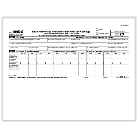 ComplyRight® 1095-C Tax Forms, IRS Copy of Health Coverage (Employer Provided Health Insurance Offer And Coverage), Laser, 8-1/2" x 11", Pack Of 100 Forms