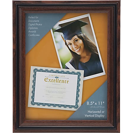 Advantus Certificate Frame - 8.50" x 11" Frame Size - Desktop - Vertical, Horizontal - Dust Resistant, Debris Resistant - 1 Each - Rosewood