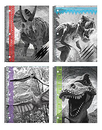 Inkology Spiral Notebooks, 8" x 10-1/2", College Ruled, 140 Pages (70 Sheets), Dinosaurs, Pack Of 12 Notebooks