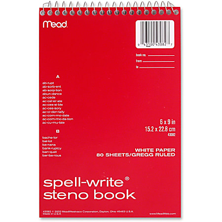 Mead Westvaco® Spell-Write Steno Book, 6" x 9", 80 Sheets, White