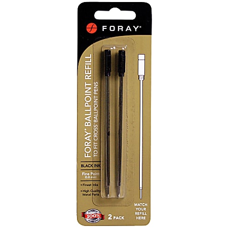 FORAY® Pen Refills For Cross® Ballpoint Pens, Fine Point, 0.8 mm, Black, Pack Of 2