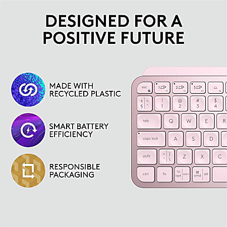 Logitech MX Keys Mini Minimalist Wireless Illuminated Keyboard, Compact, Bluetooth, USB-C - Rose - Wireless Connectivity - 920010474