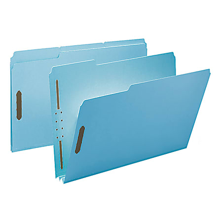 Smead® Pressboard Fastener Folders, 2" Expansion, 8 1/2" x 14", Legal, 100% Recycled, Blue, Box of 25