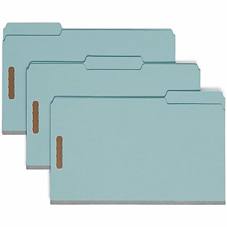 Smead® Pressboard Fastener Folders, 1" Expansion, 8 1/2" x 14", Legal, 100% Recycled, Blue, Box of 25