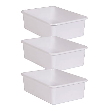 Teacher Created Resources Large Plastic Storage Bins, 5”H x 11-1/2”W x 16-1/4”D, White, Pack Of 3 Bins