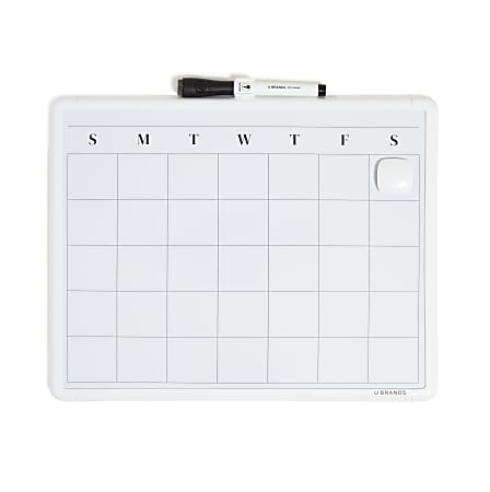 U Brands® Magnetic Dry Erase Monthly Calendar Board, 14" X 11", White Plastic Frame