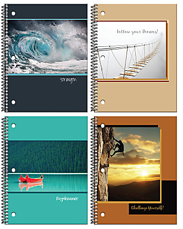 Inkology Spiral Notebooks, 8" x 10-1/2", College Ruled, 140 Pages (70 Sheets), Inspirational Quotes, Pack Of 12 Notebooks