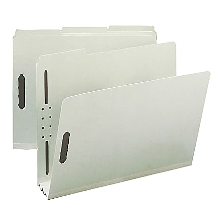 Smead® Pressboard Fastener Folders, 3" Expansion, Letter Size, 100% Recycled, Gray/Green, Pack Of 25